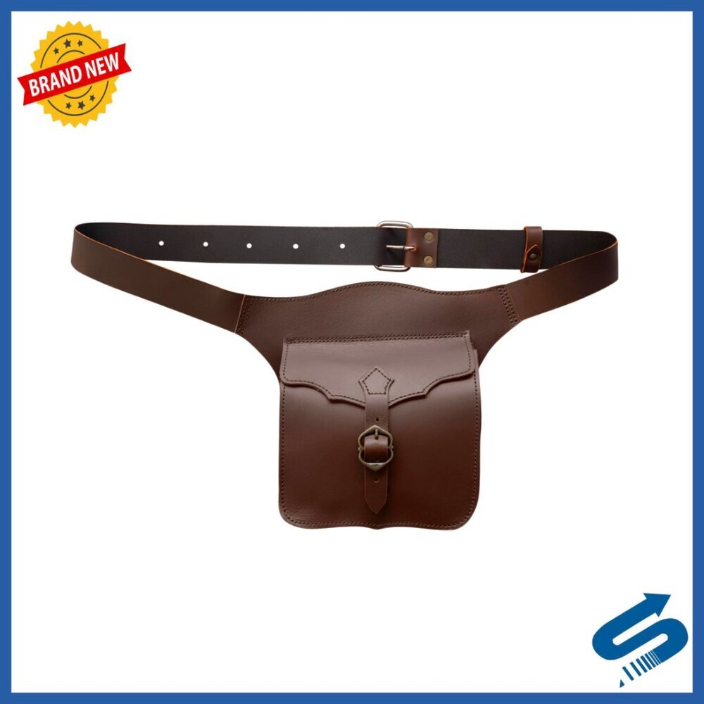 Full Grain Leather Belt Bag Medieval LARP Pouch Adjustable Strap Cosplay